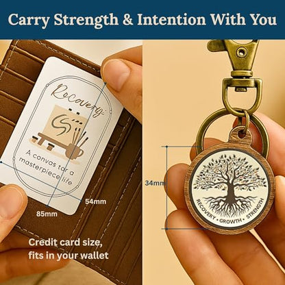 MilestoneMint Daily Affirmation Cards, 50 Positive Affirmation Cards Double Sided, Sobriety and Recovery Daily Mindset Prompts, Includes Sobriety Coin & Wooden Card Stand, Perfect Recovery Gift - size: 50 Cards Wooden Stand + Tree Coin