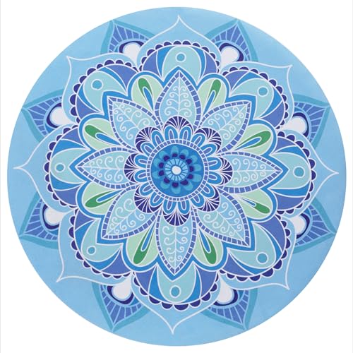 Navaris Round Yoga Mat - Compact Meditation Mat with Unique Pattern - For Yoga Skipping Pilates & Headstands - Includes Zipper Pouch - Small Jump Rope Mats Outdoor - Lotus
