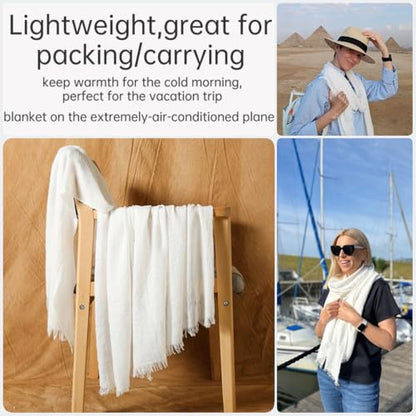 Harewom Lightweight Gauze Linen Feeling Shawl Wraps for Women Beach Summer Scarf for Evening Wedding Dresses - color: Shawl Wraps - White