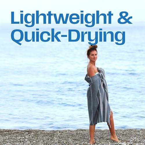 Lina Turkish Beach Towel Peshtemal (38" x 71"), Sand-Free, Large & Quick-Dry, Lightweight Pool Towels for Travel, Soft 100% Turkish Cotton & Pre-Washed, Ideal for Spa or Bath, Fume - color: Fume