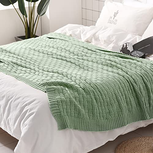 TREELY 100% Cotton Knitted Throw Blanket Couch Cover Blanket(60 x 80 Inches, Light Sage Green) - color: Sage Green, size: Twin (60 in x 80 in)