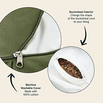 Retrospec Sedona Zafu Meditation Cushion with Buckwheat Hull Fill - Adjustable Yoga & Pilates Equipment Support - 17in Crescent Cotton Cover - color: Basil, size: 1 Count (Pack of 1)