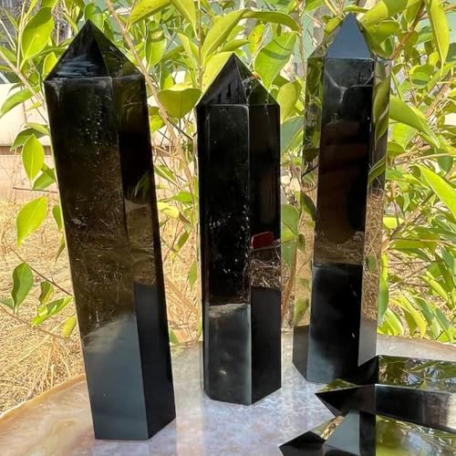 Natural Stone and Crystals Point Wand Reiki Healing Stone Rose Quartz Amethyst Home Decor Mineral Stones Crafts (5.9inch Wand Obsidian) - color: 5.9inch Wand Obsidian