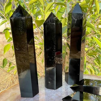 Natural Stone and Crystals Point Wand Reiki Healing Stone Rose Quartz Amethyst Home Decor Mineral Stones Crafts (5.9inch Wand Obsidian) - color: 5.9inch Wand Obsidian