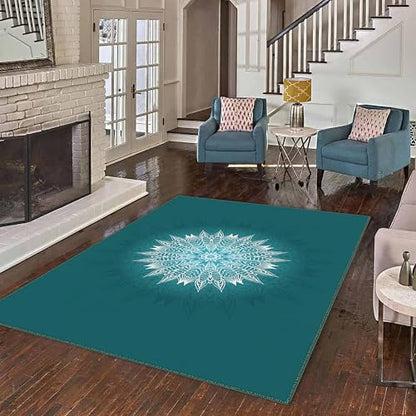 Mandala Yoga Rug, Handmade Geometric Carpet, Meditation Mat, Soft Green Mandala Design, Boho Living Room Accent, Custom Gift Idea
