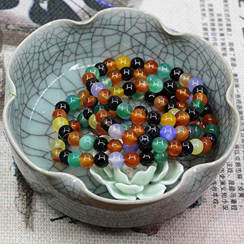 Keleny Gem Semi Precious Gemstones 8mm Natural Stone Round Beads Crystal Stretch Bracelets 7 Inch Unisex - color: 8mm Dyed Multicolor Agate