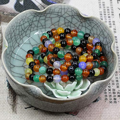 Keleny Gem Semi Precious Gemstones 8mm Natural Stone Round Beads Crystal Stretch Bracelets 7 Inch Unisex - color: 8mm Dyed Multicolor Agate