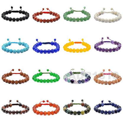 AD Beads Natural 10mm Gemstone Bracelets Healing Power Crystal Macrame Adjustable 7-9 Inch - color: Clear Crystal