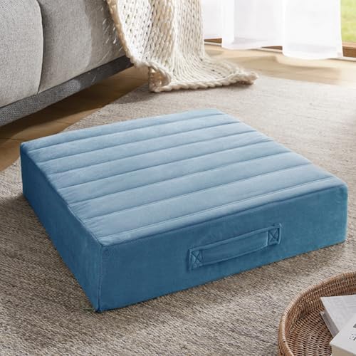 Codi Floor Cushions for Adults, Large Meditation Pillows with Thick Foam and Soft Tufted Covers, Washable Square Seating for Couch and Yoga Sitting, 22×22×5 Inch Blue - color: Blue, size: 22 Inch (Pack of 1)