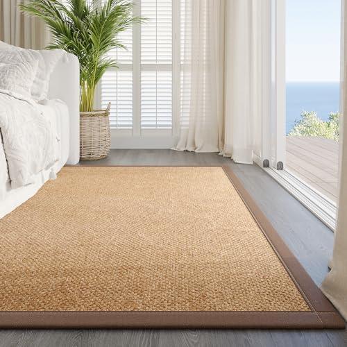 YDKGL Washable Area Rug 5x7 Large Jute Like Rug for Living Room, Soft Non Slip Rugs Carpet for Dining Room Bedroom Cotton Boho Woven Braided Rugs Home Office Decor, Brown - color: Brown, size: 5' x 7'