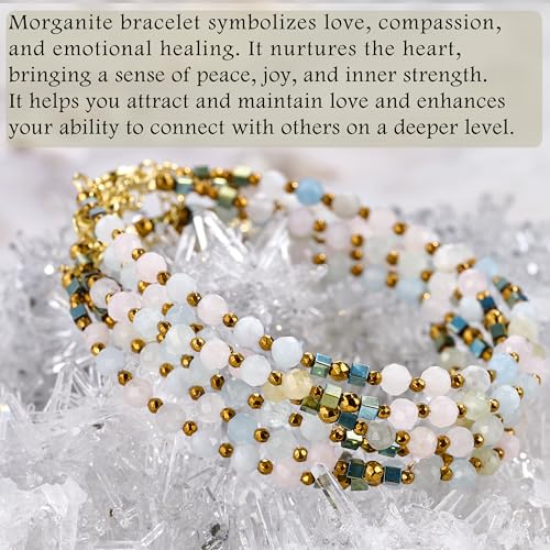 Farfume Beaded Bracelets for Women, Chakra Crystal 4mm Beads Gemstone Natural Stone Bead Spiritual Jewelry Gifts for Women - color: Morganite-Inner Strength