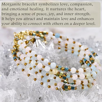 Farfume Beaded Bracelets for Women, Chakra Crystal 4mm Beads Gemstone Natural Stone Bead Spiritual Jewelry Gifts for Women - color: Morganite-Inner Strength