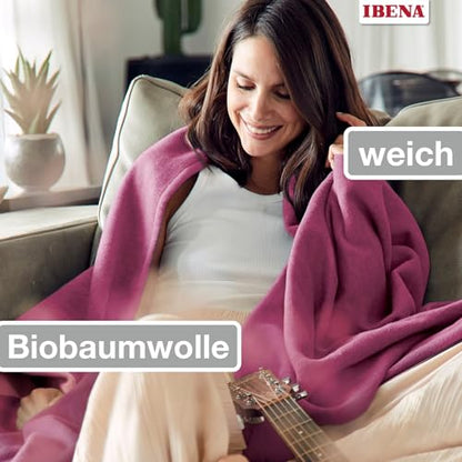 IBENA Reversible Organic Cotton Jacquard Woven Low Pile Velour Throw Blanket Stockholm- Rose Cottage