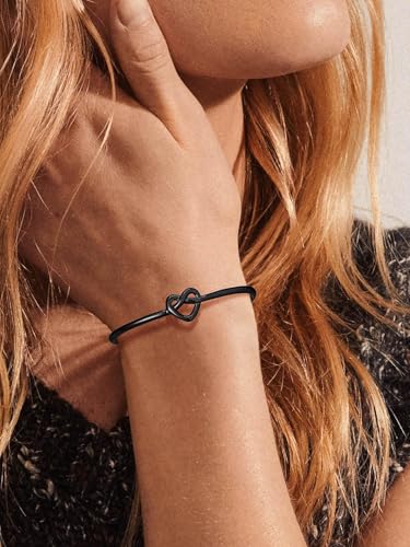 U7 Unisex Simple Cuff Bracelet 18K Real Gold Platinum Plated Fine Bracelets Fashion Jewelry Open Bangle Cuff Bracelets, Twisted or Heart Style - color: D.Knot Bracelet-Black