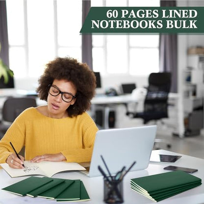 Sabary 72 Pack Kraft Paper Notebook Journals 5.5 Inch x 8.3 Inch A5 Notebook in Bulk Softcover Ruled for Writing Sketch Travel Journal with 60 Pages 30 Sheets(Dark Green,Line) - color: Dark Green, style: Line