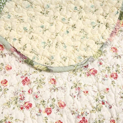 vctops 100% Cotton Quilted Throw Blanket 50x60 Inch Floral Patchwork Reversible All Season Throw (Green B,50"x60") - color: Green B