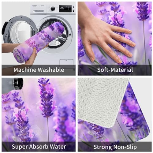 Lavender Flower Print Flannel Anti-Slip Mat 16x24in Polyester Floor Covering, Full Single-Side Printed - color: Lavender Flower