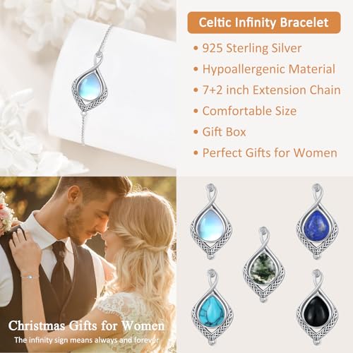 PELOVNY Celtic Knot Bracelet for Women 925 Sterling Silver Infinity Gemstone/Birthstone Bracelets Birthday Christmas Jewelry Gifts for Mom Daughter Wife - color: 01-Celtic-Black Onyx
