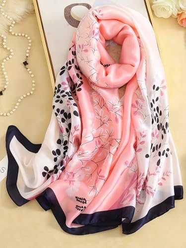 Large Shawl Scarf For Women Lightweight Wraps Silky Headscarf Long Sunscreen Scarfs - color: T24 Pink White Blue / 70"x 35"