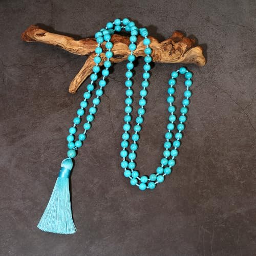 8mm Natural Stone 108 Mala Beads Necklace for Men and Women - color: Blue Turquoise