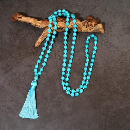 8mm Natural Stone 108 Mala Beads Necklace for Men and Women - color: Blue Turquoise