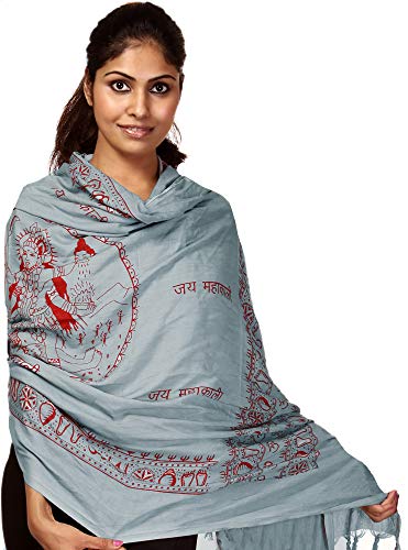 Exotic India Jai Maha Kali Prayer Shawl – Warm & Stylish Religious Shawl for Women - - 3.6 ft x 6.7 ft