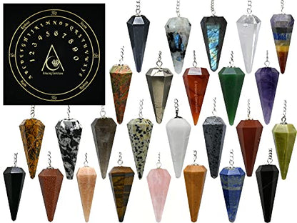 Amazing Gemstone Pack of 11 Crystal Pendulums Bulk Set with Pendulum Board - Wholesale Bulk Crystals - color: 11 Pendulums + Board