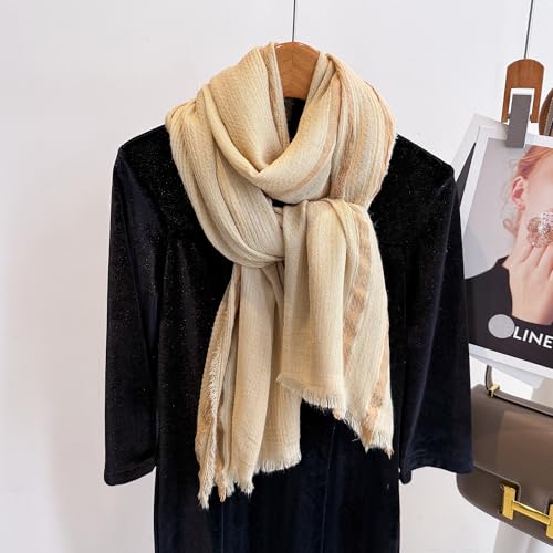 WINCESS.YU Women Gradient Scarf Long Shawls and Wraps Fashion Plain Pashmina Formal Scarf - color: Lx92-beige