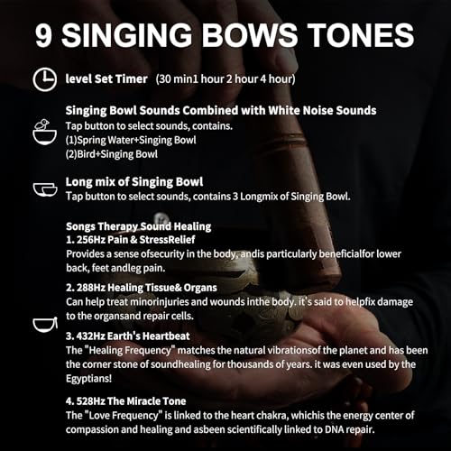 Meditation Sound Machine,Portable Electronic Singing Bowl Frequency Healing,256HZ-432HZ-528HZ 9 Tones Singing Bowl Frequency Generator for Healing with 4 Level Timer and Luminous Button