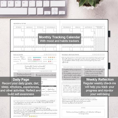 Mental Health Journal, 91-Day Self Care Journal for Women Men, Guided Anxiety & Stress Relief Journal with Mood Tracker, Cognitive Behavioral Therapy Journaling with Mental Health Coloring Pages & Dream Log - color: Dark Green