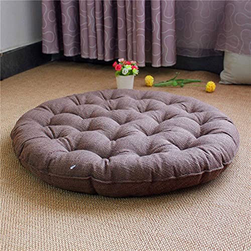 Japanese Round Futon,Large Linen Tatami Floor Pillow,Thicken Tufted Cotton Seat Cushion,Solid Color Floor Cushion,Yoga Meditation Cushion Balcony Outdoor(Size:75x75cm(30x30inch),Color:Coffee) - color: Coffee, size: 75x75cm(30x30inch)