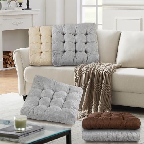 Meditation Floor Cushions Set of 2, Thickened Floor Pillow for Adults, Large Square Pillows Seat Cushion for Tatami Living Room Yoga, Memory Sponge Block Added, 22x22 Inch, Grey
