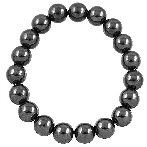 Falari 10mm Natural Semi Precious Gemstone Stretch Bracelet Unisex - color: Hematite