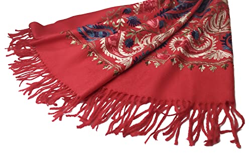 Urban CoCo Women's Embroidered Oversize Tassel Shawl Scarf Wraps for Women - color: #5-red