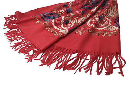 Urban CoCo Women's Embroidered Oversize Tassel Shawl Scarf Wraps for Women - color: #5-red