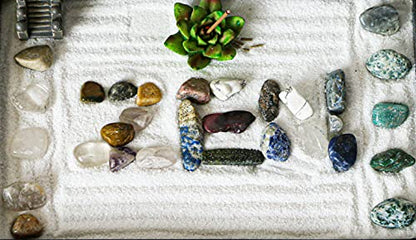 BangBangDa Desktop Meditation Yoga Zen Garden Kit Japanese Tabletop Rock Sand Chakra Shrine Altar Japanese Zen Decor Home Office Desk Zen Gifts for Women Man Birthday w/Rake Tool Accessories Bonsai