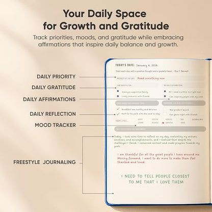 Journal For Men & Women - Gratitude Journal, Mental Health & Self Care Journal For Women & Men - A5 - Blue - Productivity Store - color: Navy