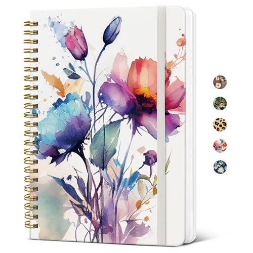 Taja Lined Spiral Journal Notebook for Women, A5 Cute College Ruled Hardcover Notebook for Work & Note Taking, Pretty Journal for Writing, 140 Pages, Painted Bloom - color: n-Painted Bloom