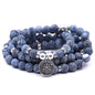 108 Mala Beads Bracelet Necklace - Gemstone Prayer Beads with Lotus Charm for Meditation & Yoga - style: Blue Crackle Agate
