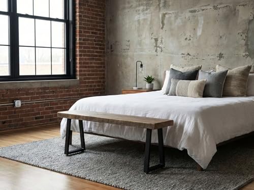 Rustic Revival Reclaimed Barnwood Bench, Solid Wood with Metal Base, Modern Farmhouse Style, 2-Inch Thick Top, for Entryway, Bedroom, Living Room (38x12) - size: 38x12