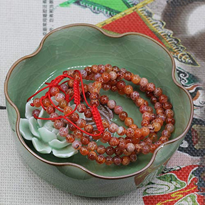 Keleny Natural Gemtone 6mm Round Beads Crystal Adjustable Braided Macrame Tassels Bracelets Unisex - color: Red Crab Fire Agate