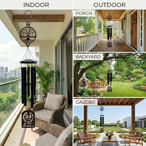 50th Anniversary Wedding Gifts for Couple,37" Golden Wedding Anniversary Wind Chimes, Unique 50 Years Marriage Keepsake for Parents Grandparents Wife Husband Friends (Tree of Life)