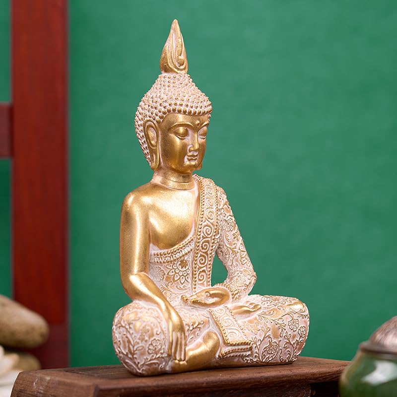 Golden Resin Buddha Statue7.87 Inch Serene Spiritual Art Piece, for Office Altar Collection to Enhance Focus & Mindfulness