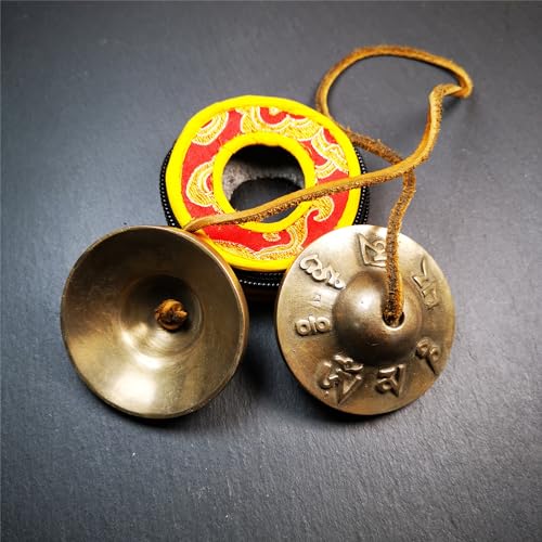 Tibetan Tingsha Bell Set - Tibetan Cymbals - for Sound Healing, Yoga, Meditation, and Mindfulness,Handmade in Nepal,Made of Brass,Om Mantra Pattern,6.5cm/2.6 inch - color: 7-Brass-OM-6.5cm