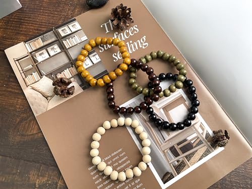 MILAKOO 5 Pcs Wooden Beaded Bracelet Bangle for Men and Women Elastic - style: B: 10MM