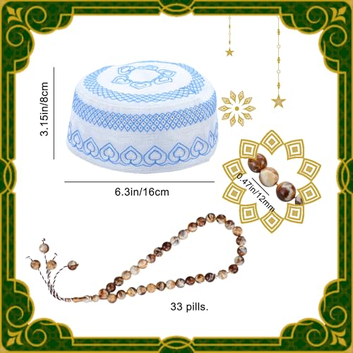 Foldable Muslim Prayer Mat with Back Rest Support, Thick Padded Islamic Prayer Rug, Travel Portable Carpet for Women Men, janamaz, Sajadah, Meditation Prayer Ramadan Eid Gift with Hat and 33 Beads - color: GREY