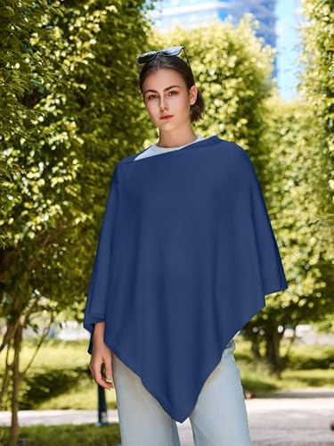 Lacretazhi Women'S Shawl Wraps Poncho Sweater Lightweight Knit Scarf With Buttons Versatile Cape Cardigan Spring Summer Fall - color: Ruby Blue