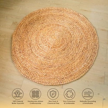 Water Hyacinth Meditation Mat | Non-Slip Exercise & Fitness Mat for Meditation | Natural Rug, Straw Floor Mat for Living Room, Bedroom and More