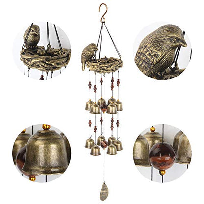 Bird Nest Wind Chime, Bird Bells Chimes with 12 Wind Bells for Glory Mother’s Love Gift, Garden Backyard Church Hanging Decor, Bronze