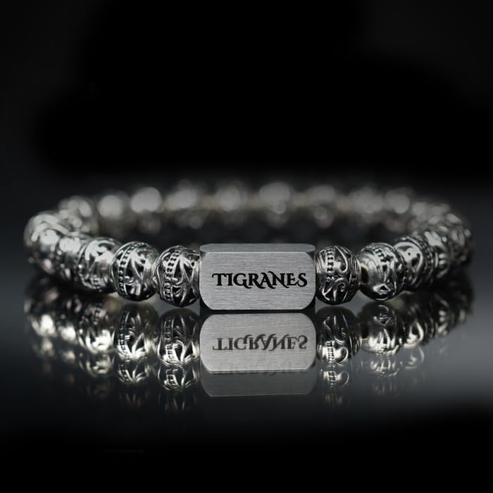 Tigranes Premium Natural Stone Bracelet Collection – Handmade Gemstone Jewelry in Luxury Branded Gift Box - style: Antique Silver
